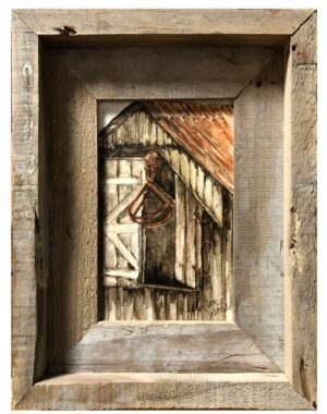 The framed painting of Hay Loft Doors.