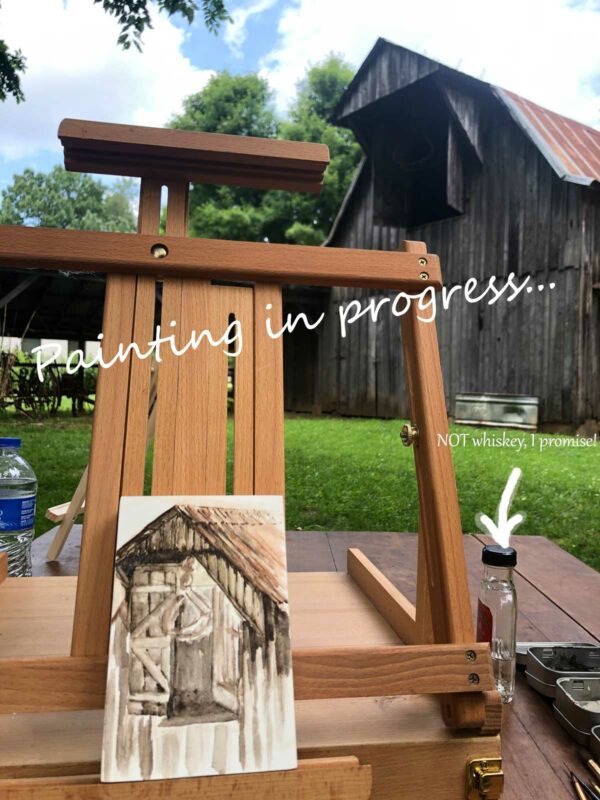 Painting plein air at the Shiloh museum, Hay Loft Doors.