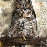 Great horned owl painting by Madison Woods.