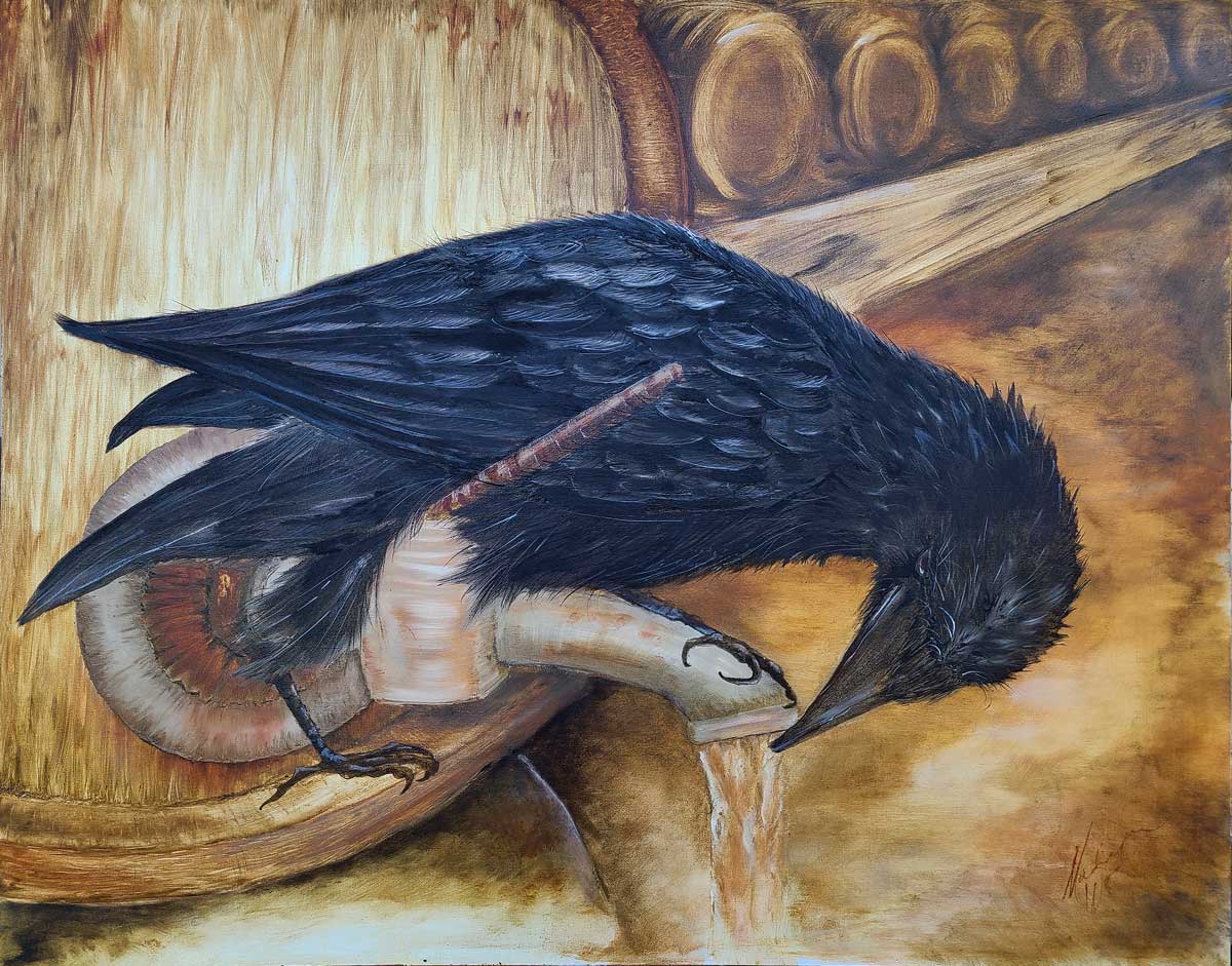 Detour for a Thirsty Raven, painting in Ozark pigment oils by Madison Woods. When you shop for artwork with Wild Ozark, you are working directly with the artist. You'll find affordable, unique, pieces with strong artistic value.