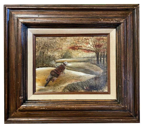 The finished and framed painting, Choo Choo Switchback, in Ozark oil pigments by Madison Woods.