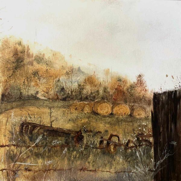 Painting of a misty autumn morning in the country